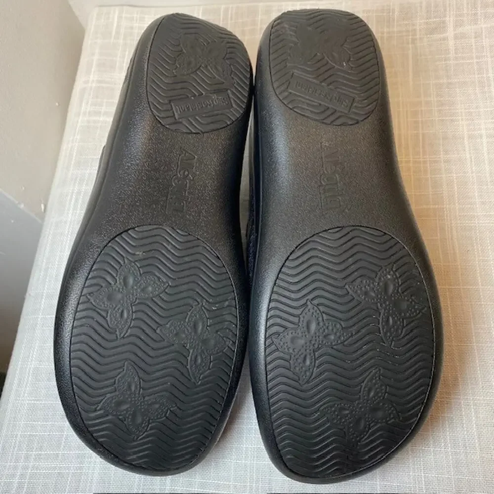 Alegria Navy Blue Glitter Leather Keli Slip On Clogs Comfort Shoes Womens 8.5